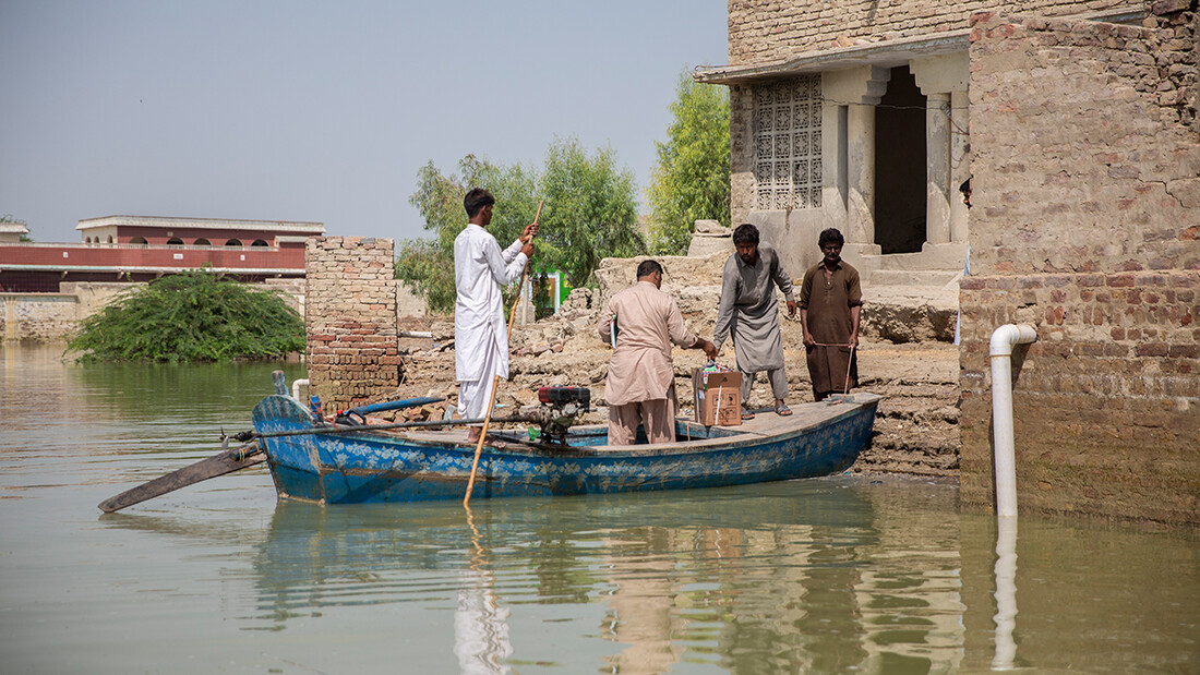 A boat in flooded areas of Pakistan